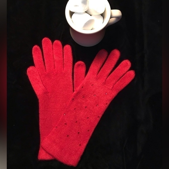 NWT Embellished RED Knit Gloves One size 1 Pair NEW WITH TAGS - Picture 5 of 15